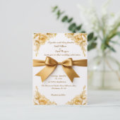 Elegante Gold Floral Wedding Einladung mit Ribbon Postkarte (Stehend Vorderseite)