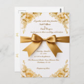 Elegante Gold Floral Wedding Einladung mit Ribbon Postkarte (Vorne/Hinten)