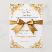 Elegante Gold Floral Wedding Einladung mit Ribbon Postkarte (Vorderseite)