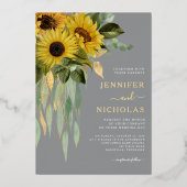 Elegante Gold Floral Wedding Foil Einladung (Vorderseite)