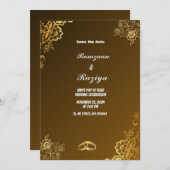 Elegante Gold Floral Wedding Invitation Card Einladung (Vorne/Hinten)