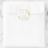 Elegante Gold Floral Wedding rettet das Datum Runder Aufkleber (Tasche)