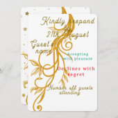 Elegante Gold Floral Wedding RSVP Card (Vorne/Hinten)