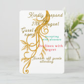 Elegante Gold Floral Wedding RSVP Card (Stehend Vorderseite)