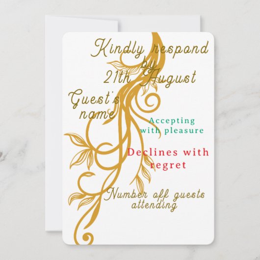 Elegante Gold Floral Wedding RSVP Card (Vorderseite)