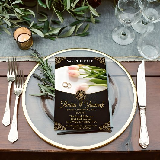 Elegante Gold Floral Wedding Template Einladung