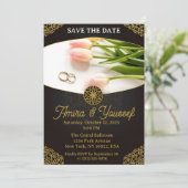 Elegante Gold Floral Wedding Template Einladung (Stehend Vorderseite)