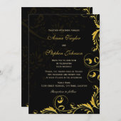 Elegante Gold Floral Wirbel Einladung (Vorne/Hinten)