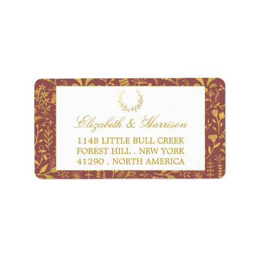 Elegante Gold Floral Wreath Wedding Adressaufkleber (Vorne)