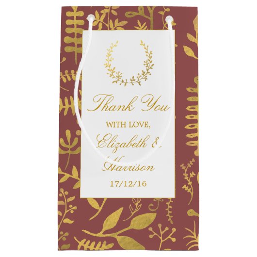 Elegante Gold Floral Wreath Wedding Kleine Geschenktüte (Vorderseite)