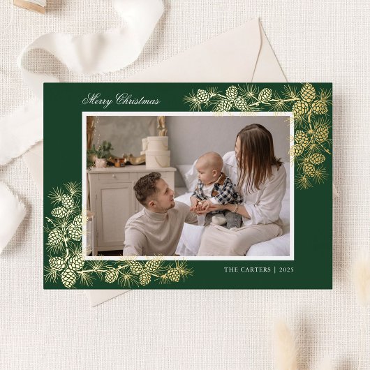 Elegante Gold Foil 2 Foto Weihnachtskarte Folieneinladung