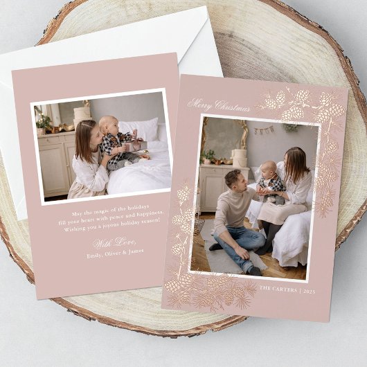 Elegante Gold Foil 2 Foto Weihnachtskarte Folieneinladung