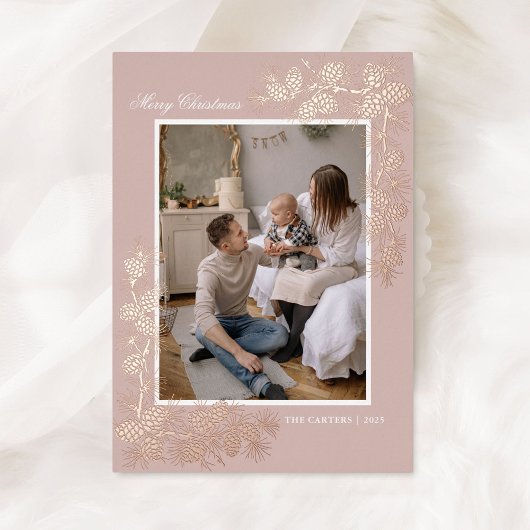 Elegante Gold Foil 2 Foto Weihnachtskarte Folieneinladung