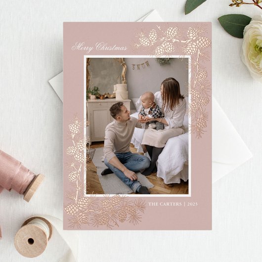 Elegante Gold Foil 2 Foto Weihnachtskarte Folieneinladung