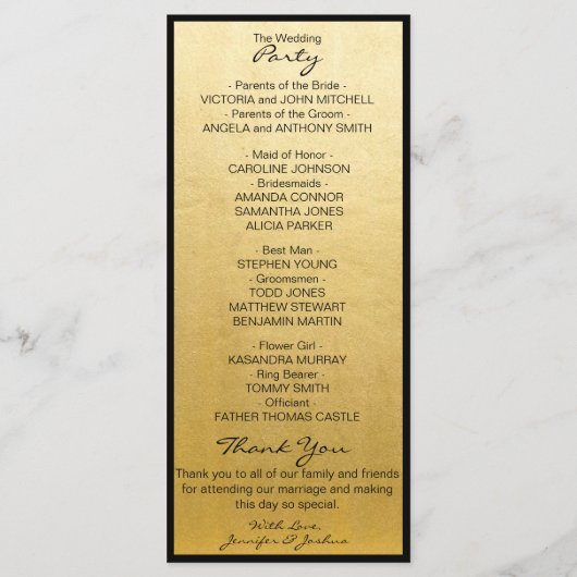 Elegante Gold Foil Black Design Hochzeitsprogramme Programm (Rückseite)