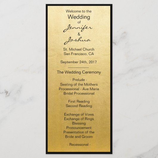 Elegante Gold Foil Black Design Hochzeitsprogramme Programm (Vorderseite)