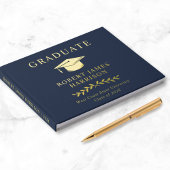 Elegante Gold Foil Blue Graduation Party Gästebuch