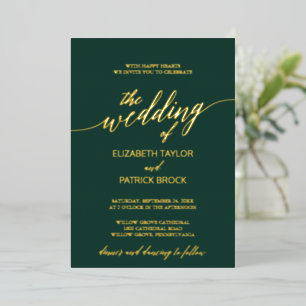 Elegante Gold Foil Calligrafy Emerald Wedding Folieneinladung