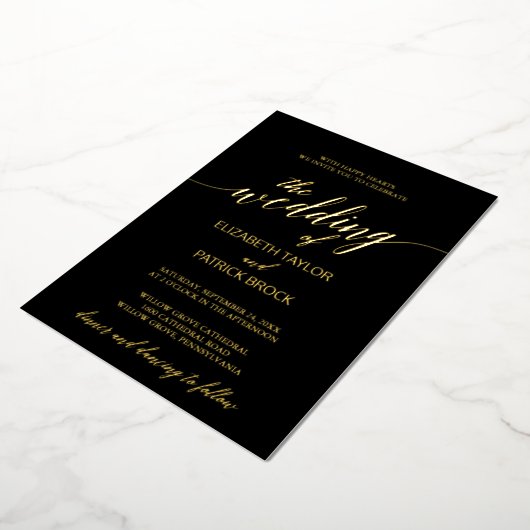 Elegante Gold Foil Calligrafy | Schwarze Hochzeit Folieneinladung (Gedreht)