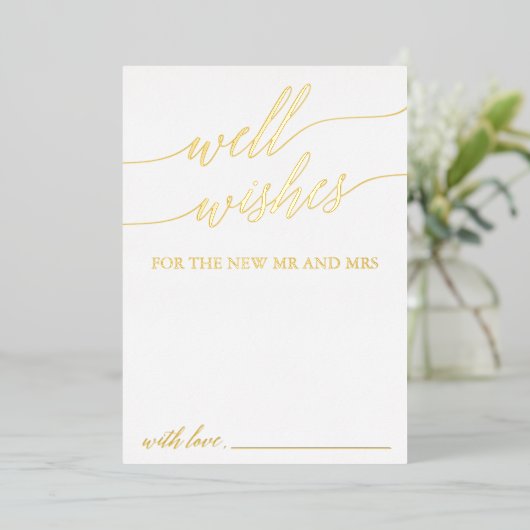 Elegante Gold Foil Calligrafy Wishings Cards Folieneinladung (Stehend vorne)