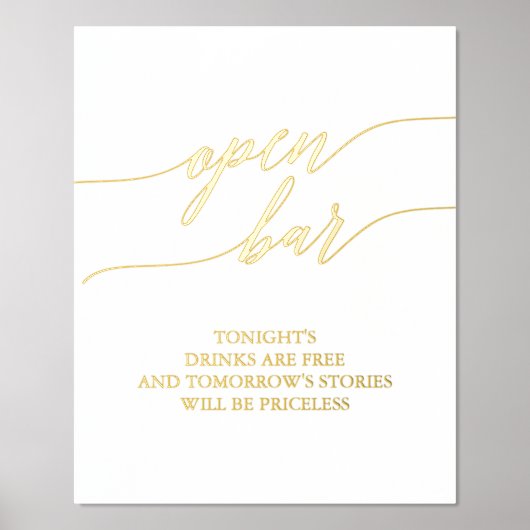 Elegante Gold Foil Calligraphy Wedding Open Bar Foliendrucke (Vorderseite)