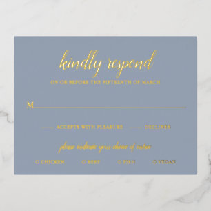 Elegante Gold Foil Dusty Blue Wedding RSVP Card Folie Einladungspostkarte