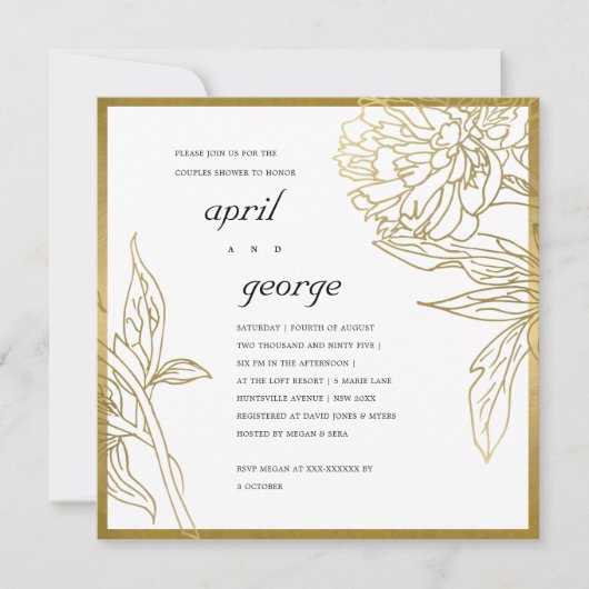 ELEGANTE GOLD FOIL FLORAL COUPLES DEUTLICH EINLADE DANKESKARTE (Vorderseite)