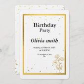 Elegante Gold Foil Floral Geburtstag Einladung (Vorne/Hinten)