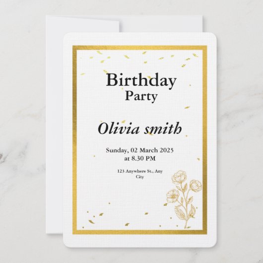 Elegante Gold Foil Floral Geburtstag Einladung (Vorderseite)