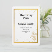 Elegante Gold Foil Floral Geburtstag Einladung (Stehend Vorderseite)