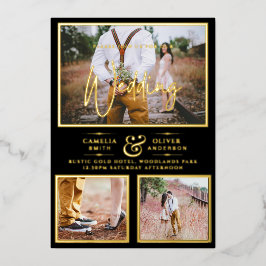 Elegante GOLD FOIL Foto Collage Black Wedding Folieneinladung