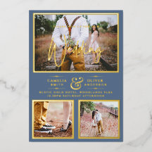 Elegante GOLD FOIL Foto Collage Dusty Blue Wedding