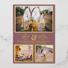 Elegante GOLD FOIL Foto Collage Dusty Rose Wedding Folieneinladung