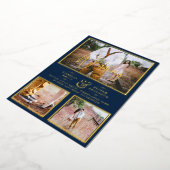 Elegante GOLD FOIL Foto Collage Navy Blue Wedding Folieneinladung (Gedreht)