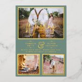 Elegante GOLD FOIL Foto Collage Sage Wedding Folieneinladung (Vorderseite)