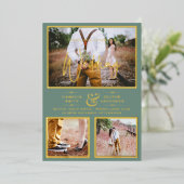 Elegante GOLD FOIL Foto Collage Sage Wedding Folieneinladung (Stehend vorne)