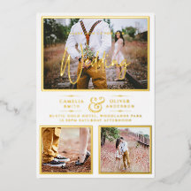 Elegante GOLD FOIL Foto Collage White Wedding