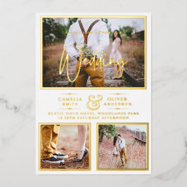 Elegante GOLD FOIL Foto Collage White Wedding Folieneinladung