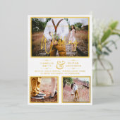 Elegante GOLD FOIL Foto Collage White Wedding Folieneinladung (Stehend vorne)