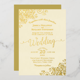 Elegante Gold Foil Lace on Ivory Cream Wedding Folieneinladung