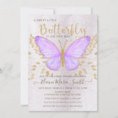 Elegante Gold Foil Lila Butterfly Babydusche Einladung (Vorderseite)