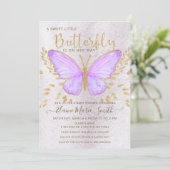 Elegante Gold Foil Lila Butterfly Babydusche Einladung (Stehend Vorderseite)