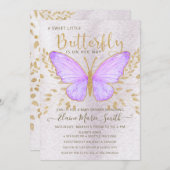 Elegante Gold Foil Lila Butterfly Babydusche Einladung (Vorne/Hinten)