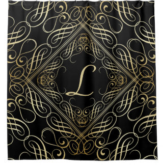 Elegante Gold Foil Look Skulptur Skript auf schwar Duschvorhang