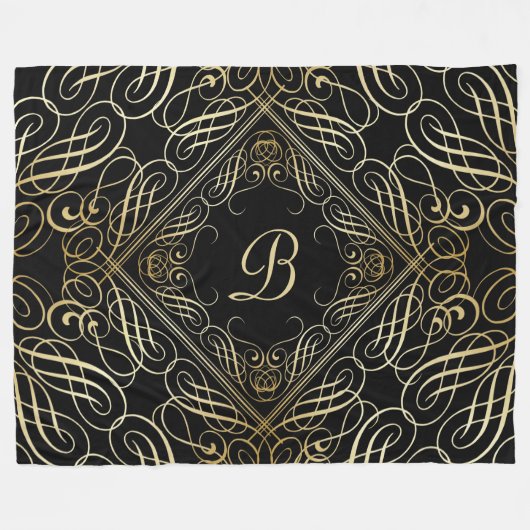 Elegante Gold Foil Look Skulptur Skript auf schwar Fleecedecke (Vorderseite (Horizontal))