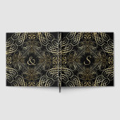 Elegante Gold Foil Look Skulptur Skript auf schwar Gästebuch (Voll)