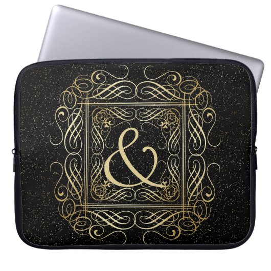 Elegante Gold Foil Look Skulptur Skript auf schwar Laptopschutzhülle (Vorderseite)