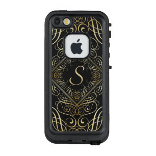 Elegante Gold Foil Look Skulptur Skript auf schwar LifeProof FRÄ’ iPhone SE/5/5s Hülle