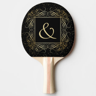 Elegante Gold Foil Look Skulptur Skript auf schwar Tischtennis Schläger