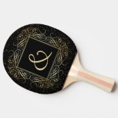 Elegante Gold Foil Look Skulptur Skript auf schwar Tischtennis Schläger (Seitenansicht)